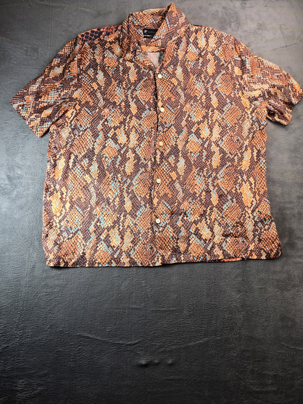 AllSaints XXL Orange Python Snake Print Hawaiian Camp Shirt